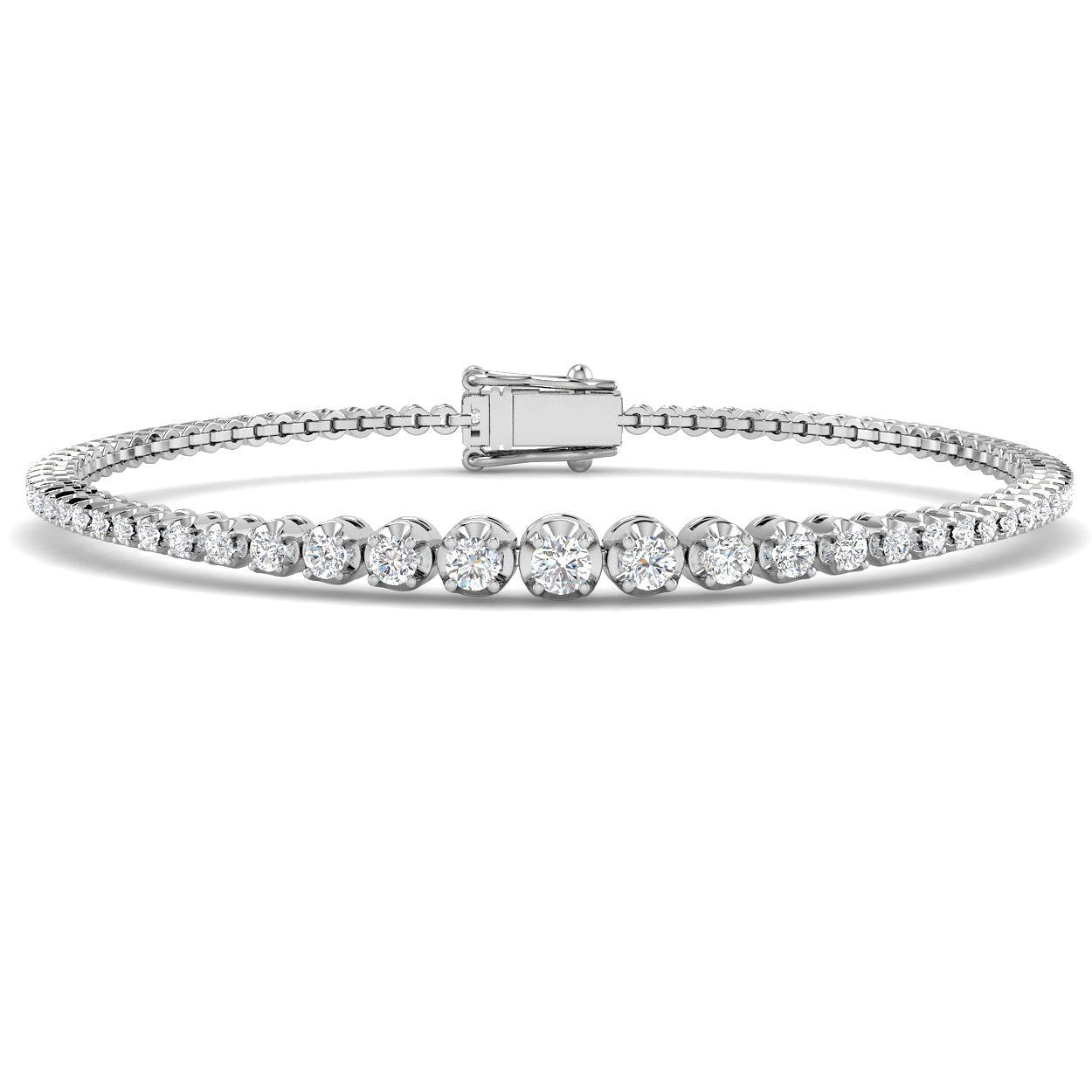 Round Lab Grown Diamond Graduate Tennis Bracelet in Platinum with Prong Set Box Clasp