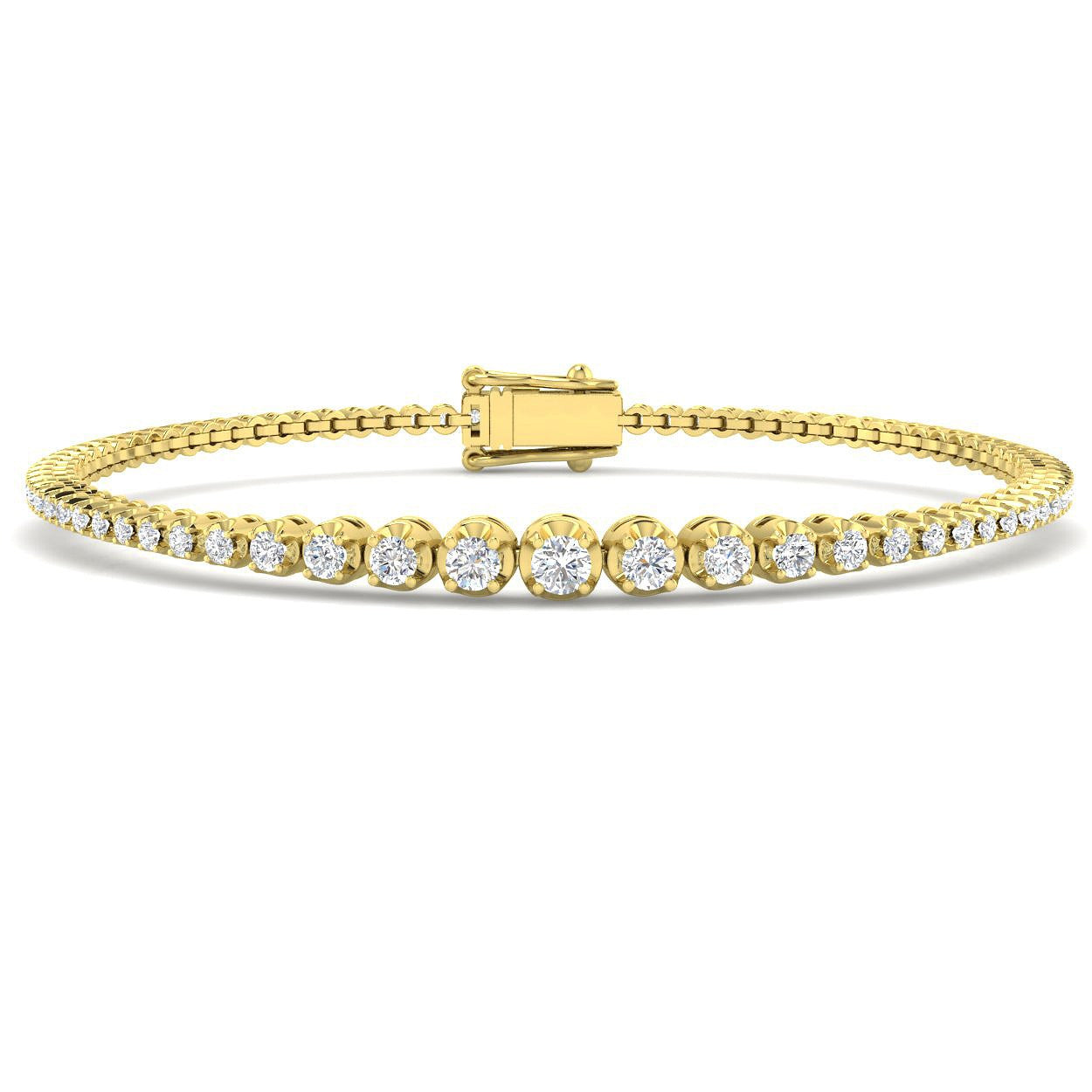 Round Lab Grown Diamond Graduate Tennis Bracelet in Platinum with Prong Set Box Clasp