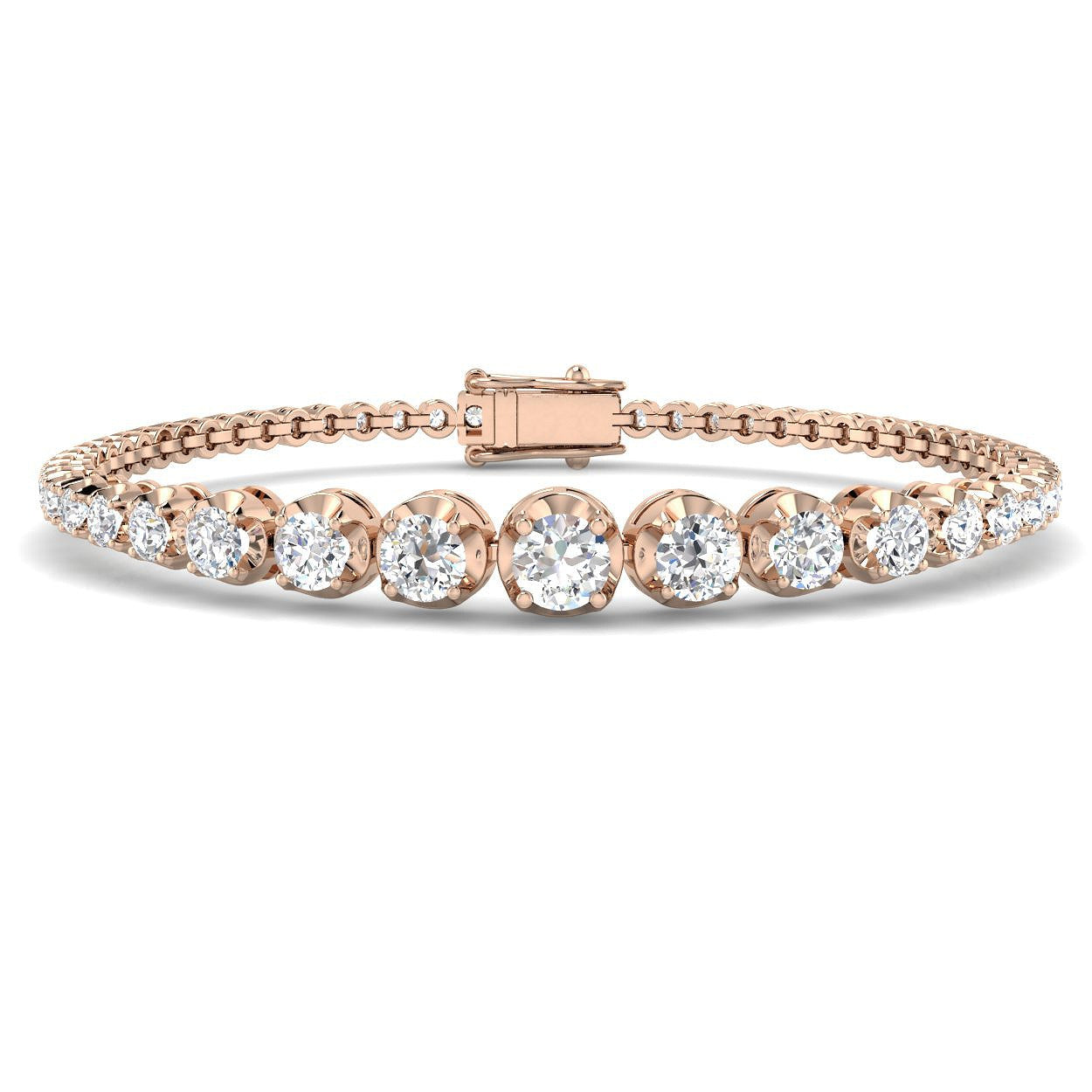 Round Lab Grown Diamond Graduate Tennis Bracelet in Platinum with Prong Set Box Clasp