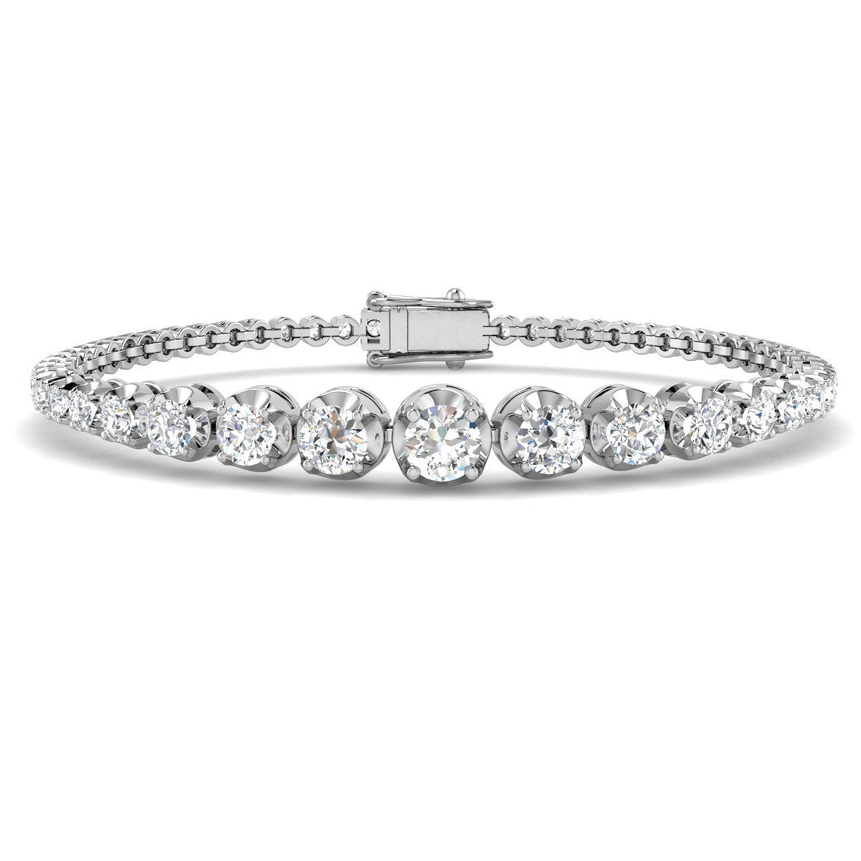 Round Lab Grown Diamond Graduate Tennis Bracelet in Platinum with Prong Set Box Clasp