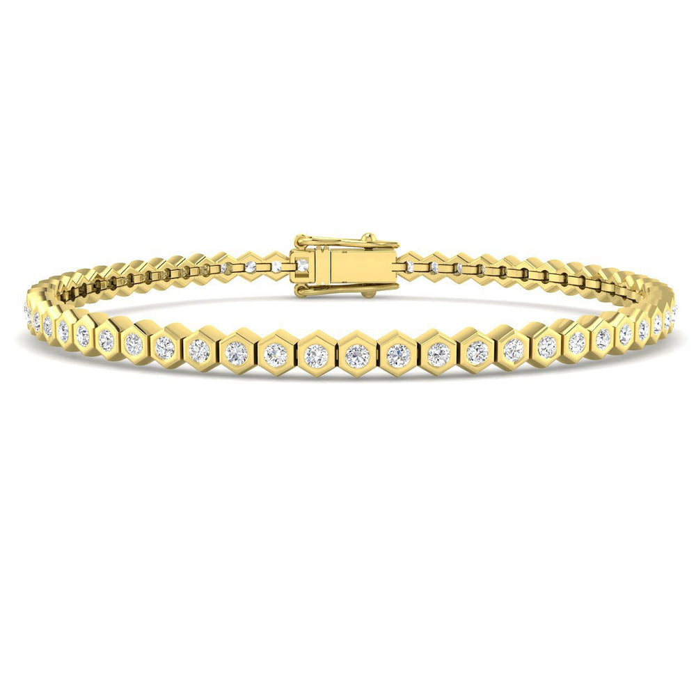 Bezel Set Diamond Bracelet, Round Diamond Bracelet, Octagon Link Bracelet