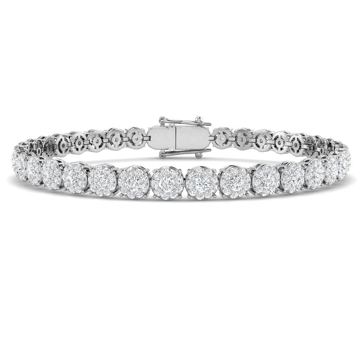 Natural Diamond Platinum Bracelet, Luxury Halo Tennis Bracelet, Secure Box Clasp Diamond Bracelet