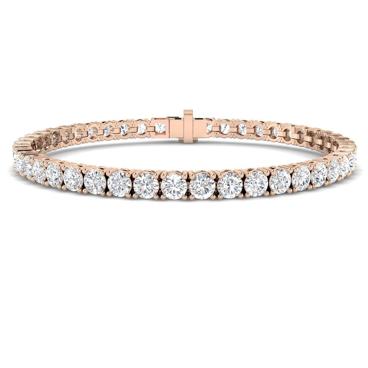 18K White Gold Round Natural Diamond Tennis Bracelet in Prong Set with Secure Box Clasp