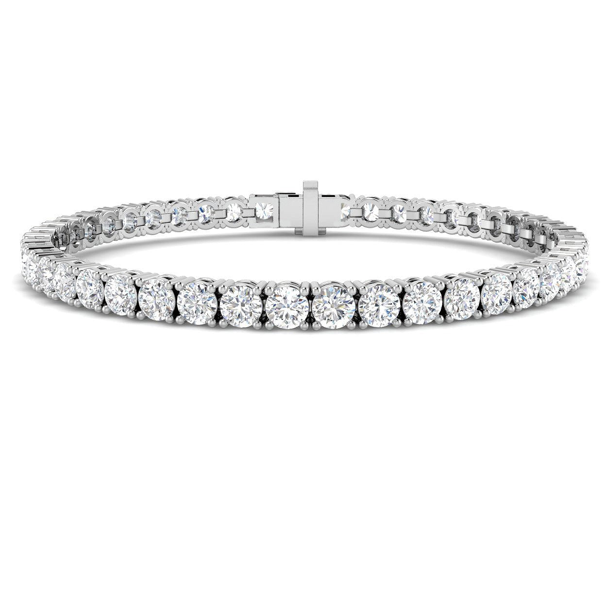 18K White Gold Round Natural Diamond Tennis Bracelet in Prong Set with Secure Box Clasp