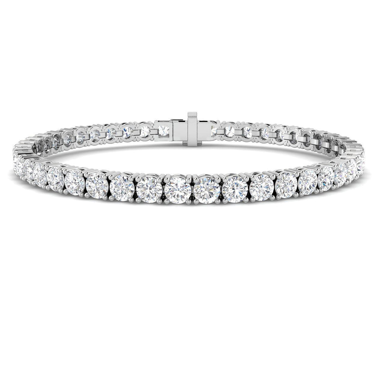 18K White Gold Round Natural Diamond Tennis Bracelet in Prong Set with Secure Box Clasp