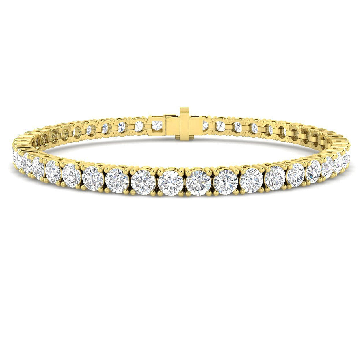 18K White Gold Round Natural Diamond Tennis Bracelet in Prong Set with Secure Box Clasp