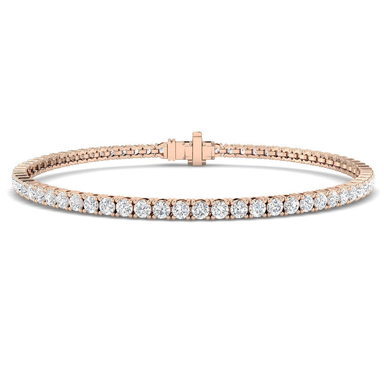 18K White Gold Round Natural Diamond Tennis Bracelet in Prong Set with Box Closure