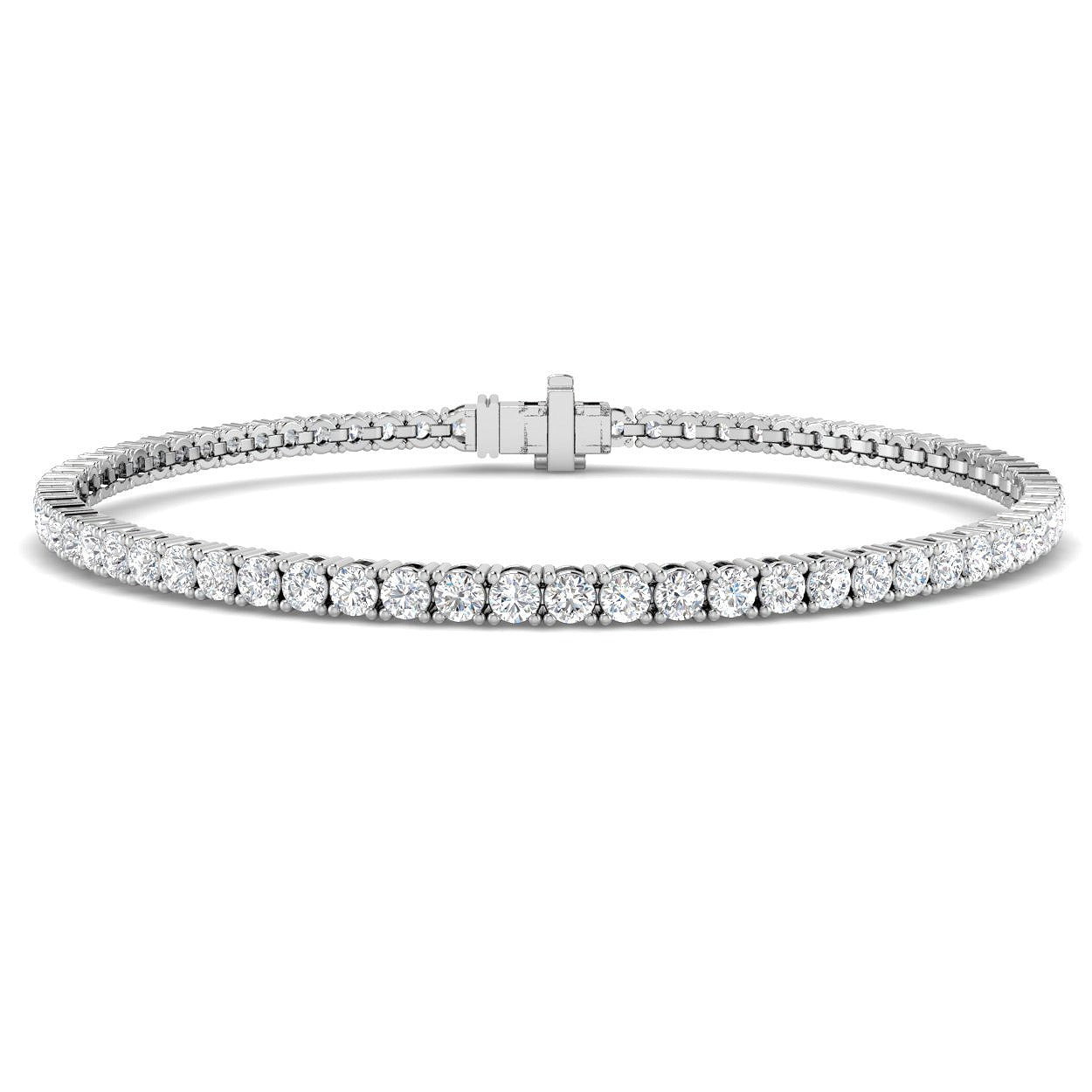 18K White Gold Round Natural Diamond Tennis Bracelet in Prong Set with Box Closure
