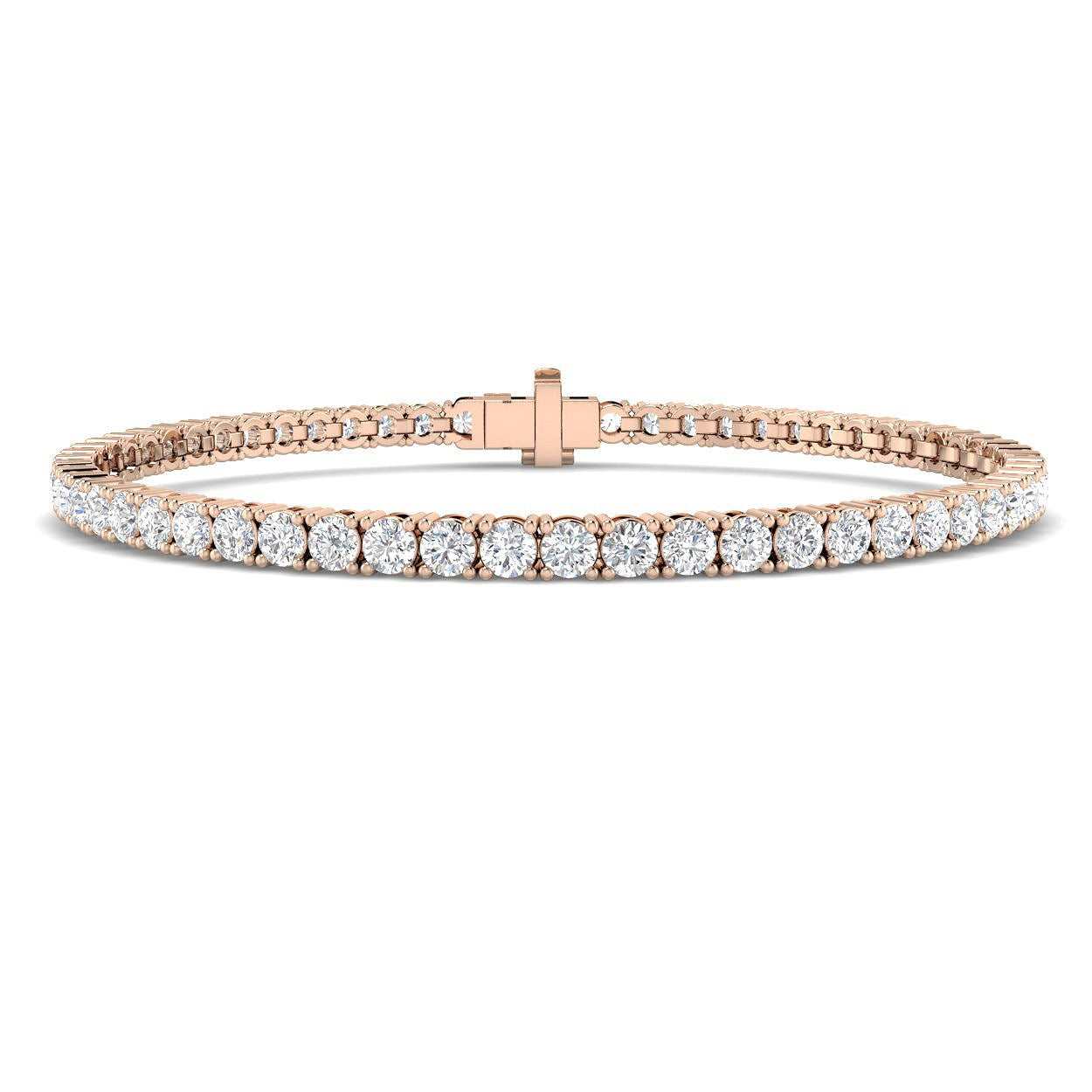 18K White Gold Round Natural Diamond Tennis Bracelet in Prong Set with Box Closure