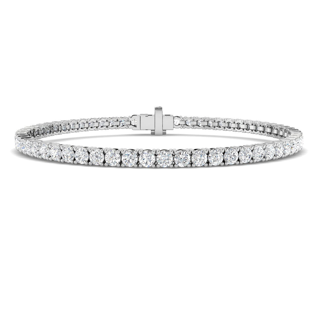 18K White Gold Round Natural Diamond Tennis Bracelet in Prong Set with Box Closure