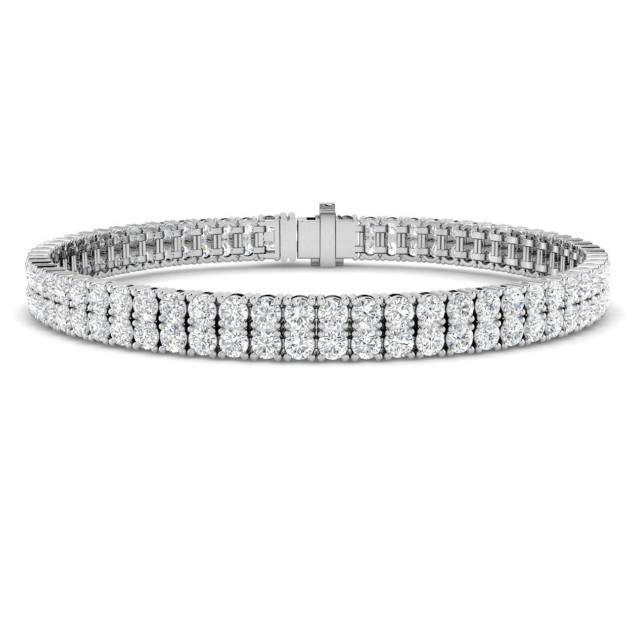 Natural Diamond Bracelet, Diamond Tennis Bracelet, Two Row Diamond Bracelet, 18K White Gold Bracelet