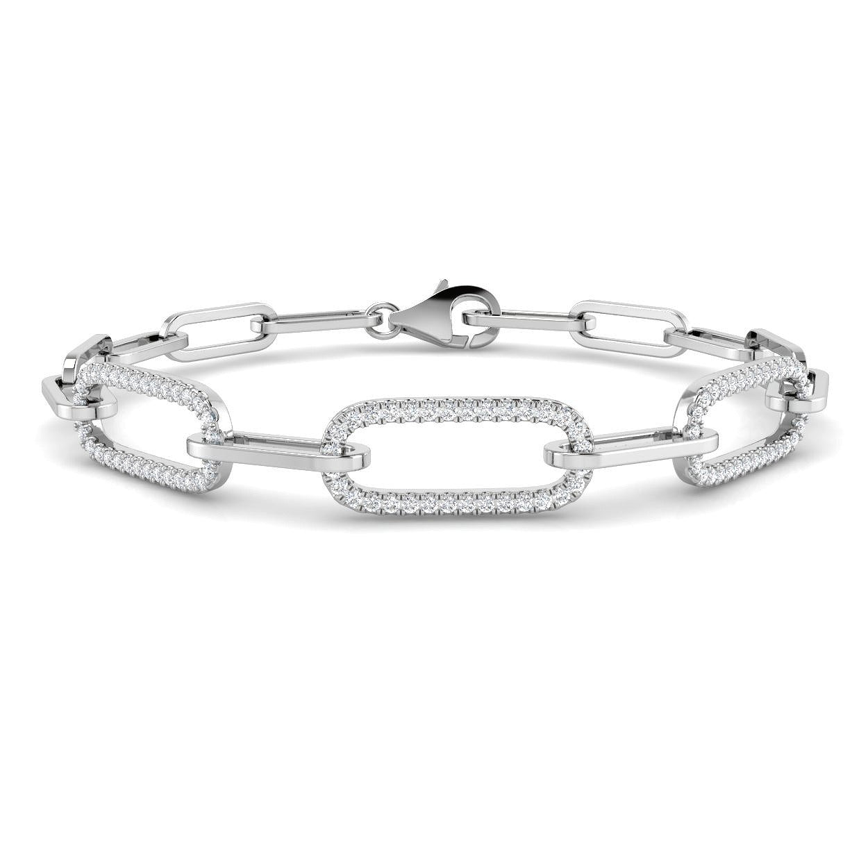 Platinum Natural Diamond Rectangular Link Bracelet