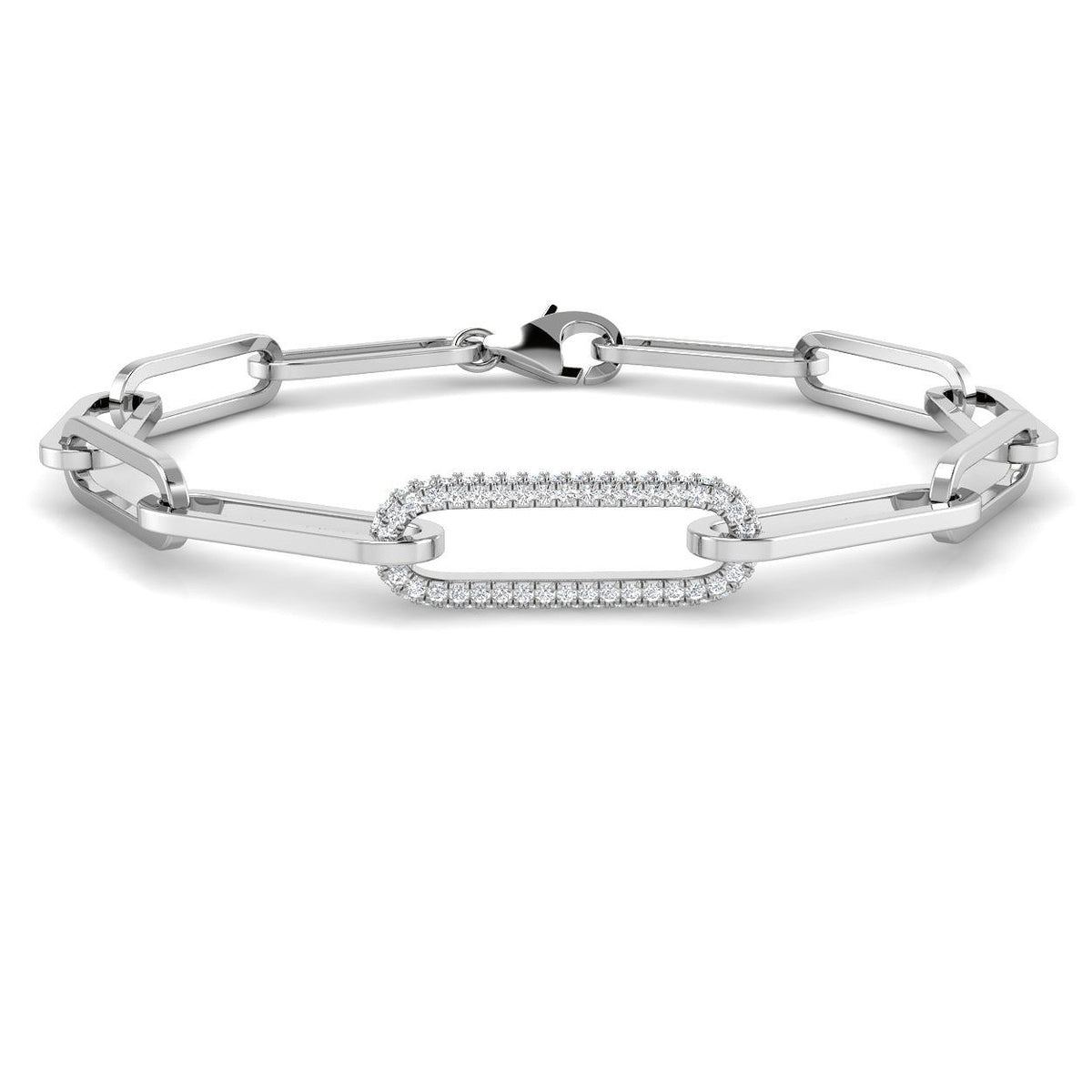 Lab Diamond Paperclip Chain Bracelet with Lobster Clasp