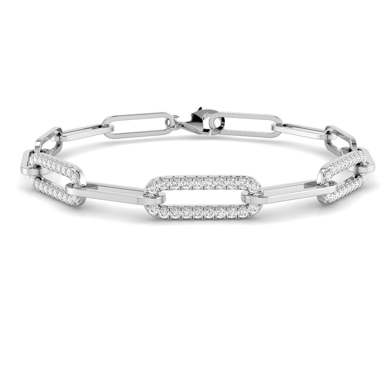 9K White Gold Natural Pavé Diamond Link Bracelet