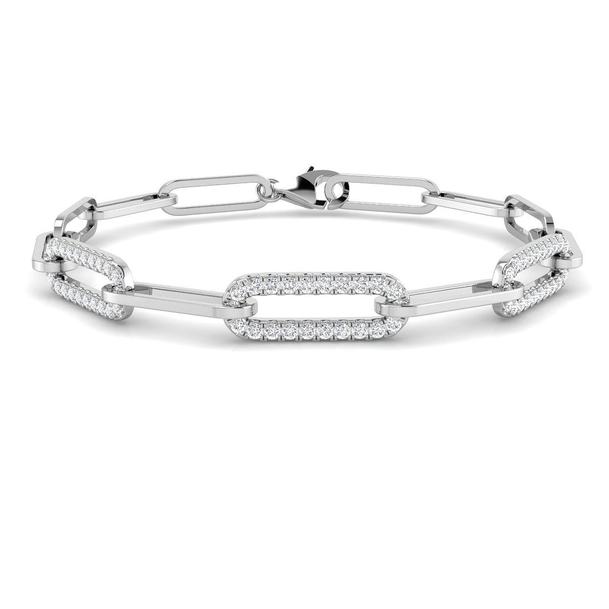 9K White Gold Natural Pavé Diamond Link Bracelet