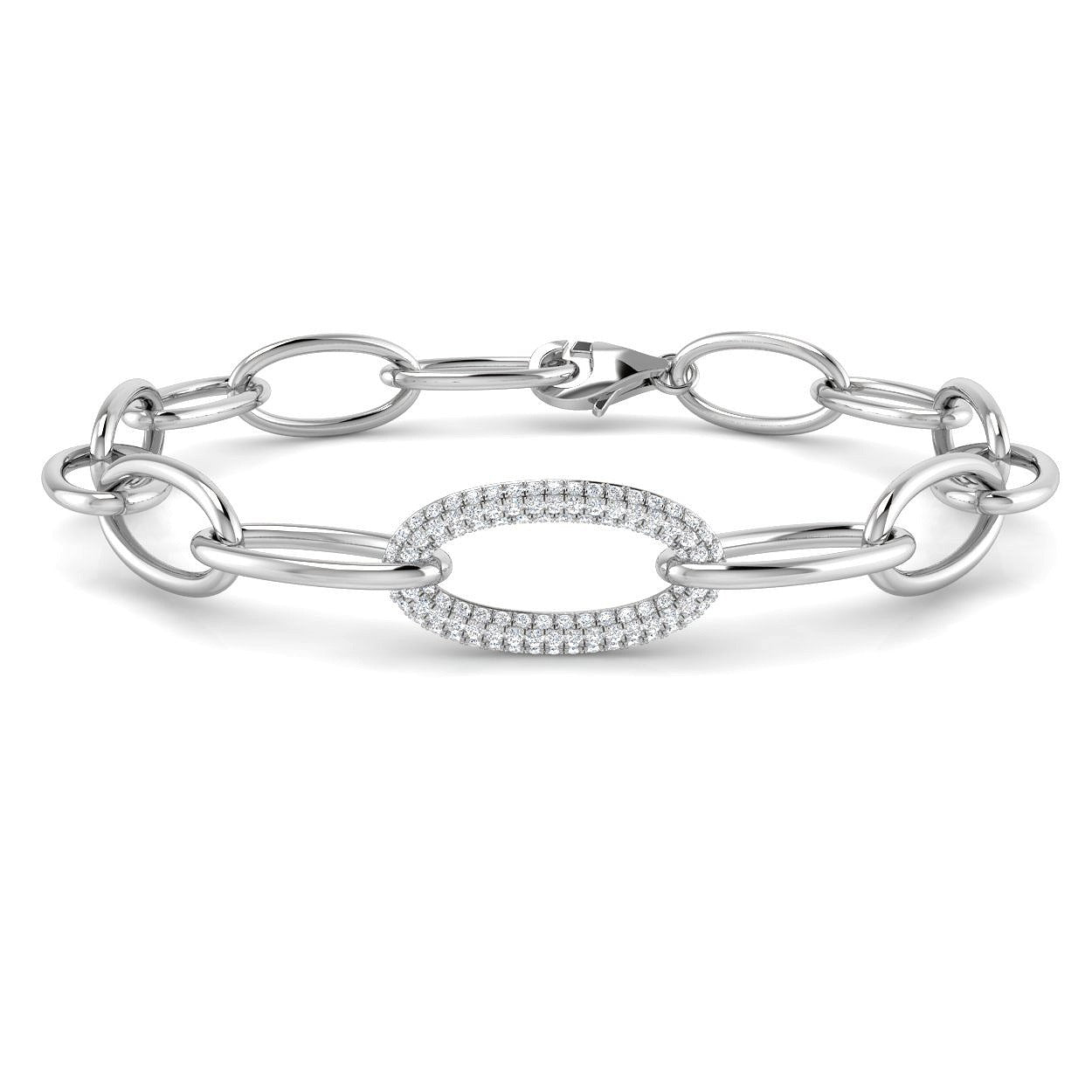 Solid Gold Lab Grown Diamond Oval Link Bracelet