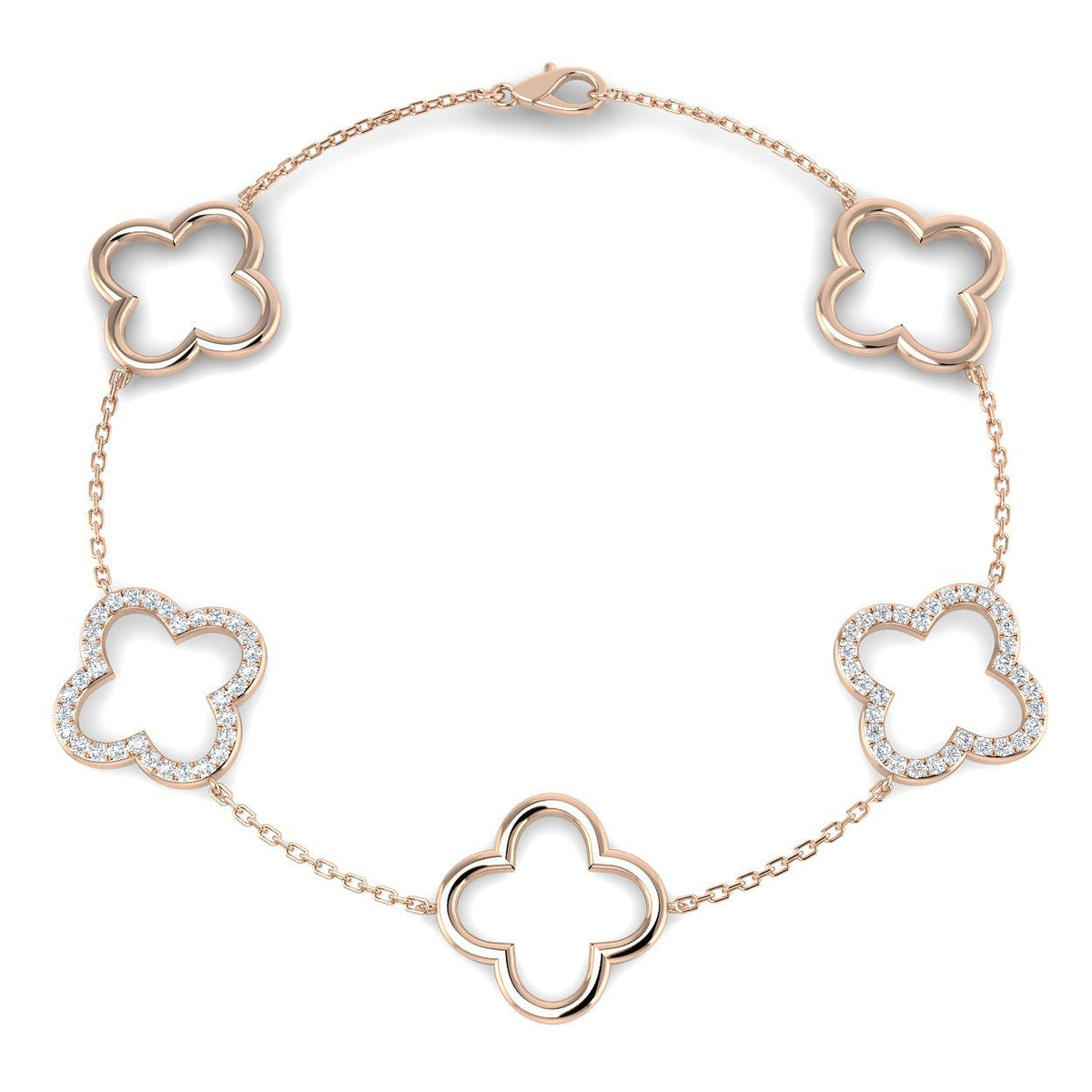 18K Gold Lab Grown Diamond Four Leaf Clover Bracelet – Pave Set