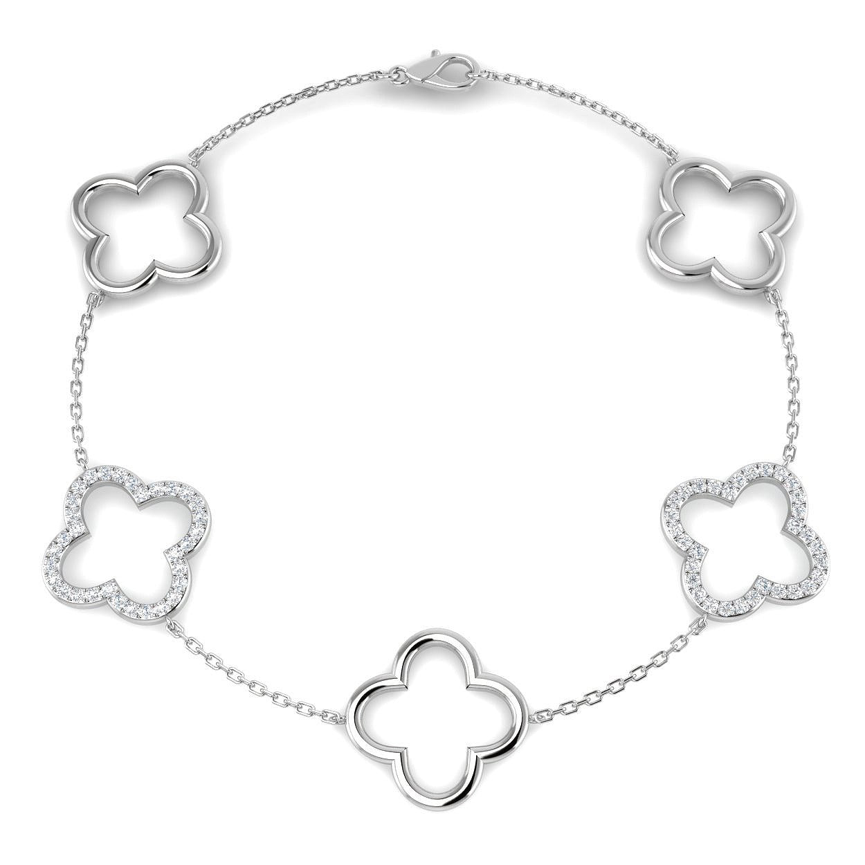 9K White Gold Natural or Lab Grown Diamond Clover Chain Bracelet | Fine Jewellery