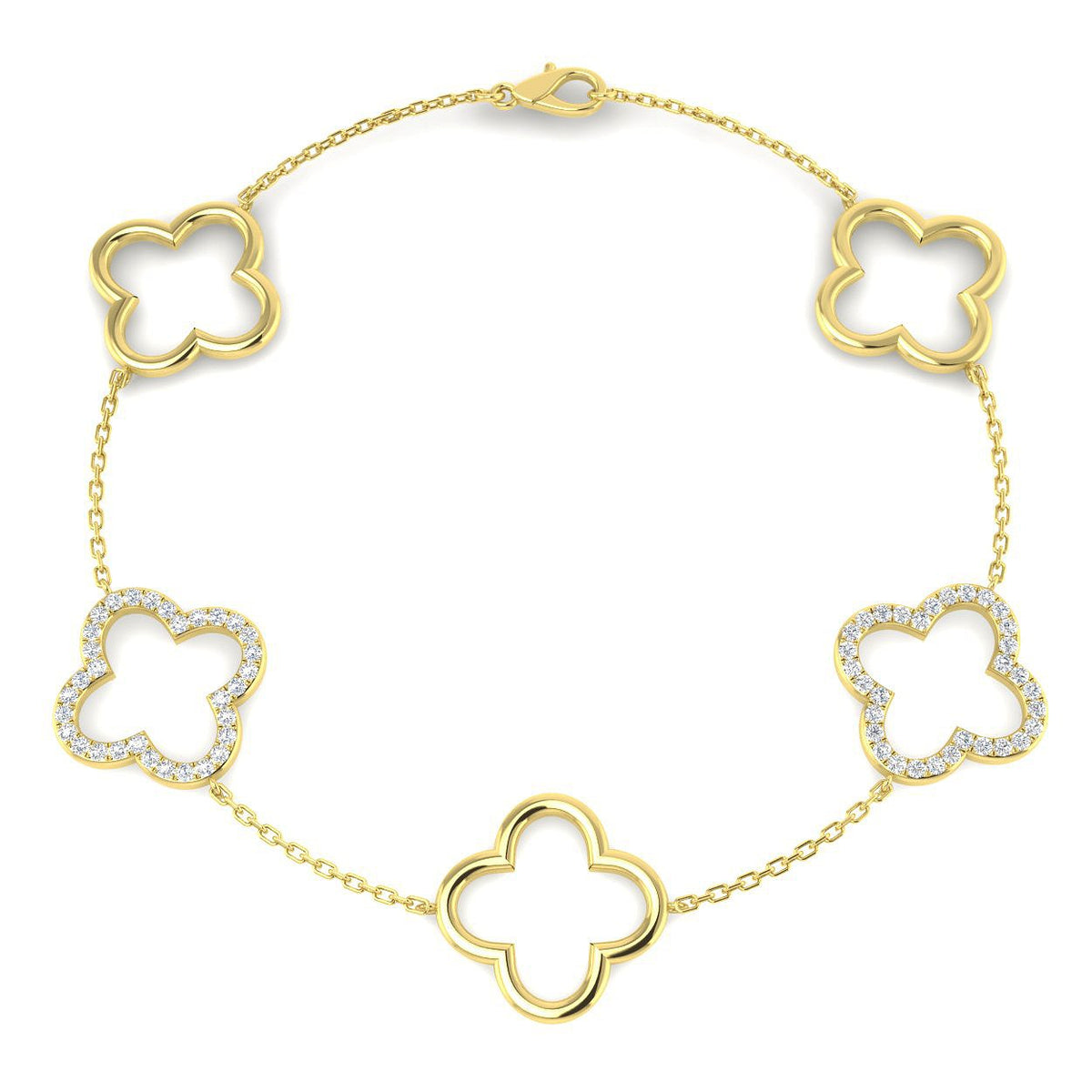 18K Gold Lab Grown Diamond Four Leaf Clover Bracelet – Pave Set