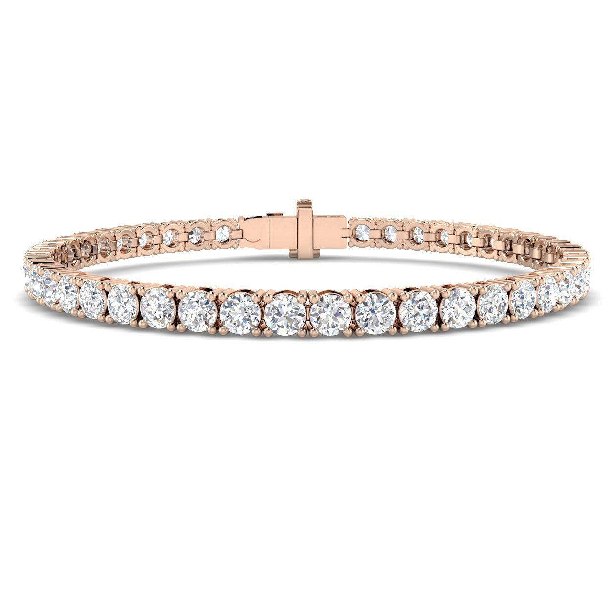 9K White Gold Lab Grown Diamond Tennis Bracelet – Round Prong Set Diamonds with Box Clasp