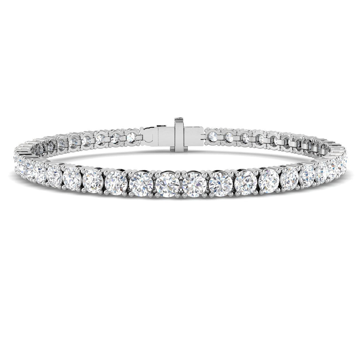 9K White Gold Lab Grown Diamond Tennis Bracelet – Round Prong Set Diamonds with Box Clasp