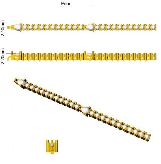 18K White Gold Natural Round & Pear Cut Diamond Tennis Bracelet with Box Clasp - Two Shape Diamond Bracelet