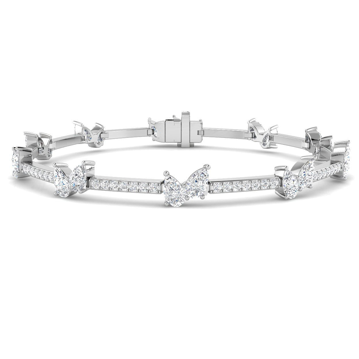 Lab Grown Diamond Bracelet, Pear And Round Diamond Bracelet, Diamond Tennis Bracelet, 18K White Gold Bracelet