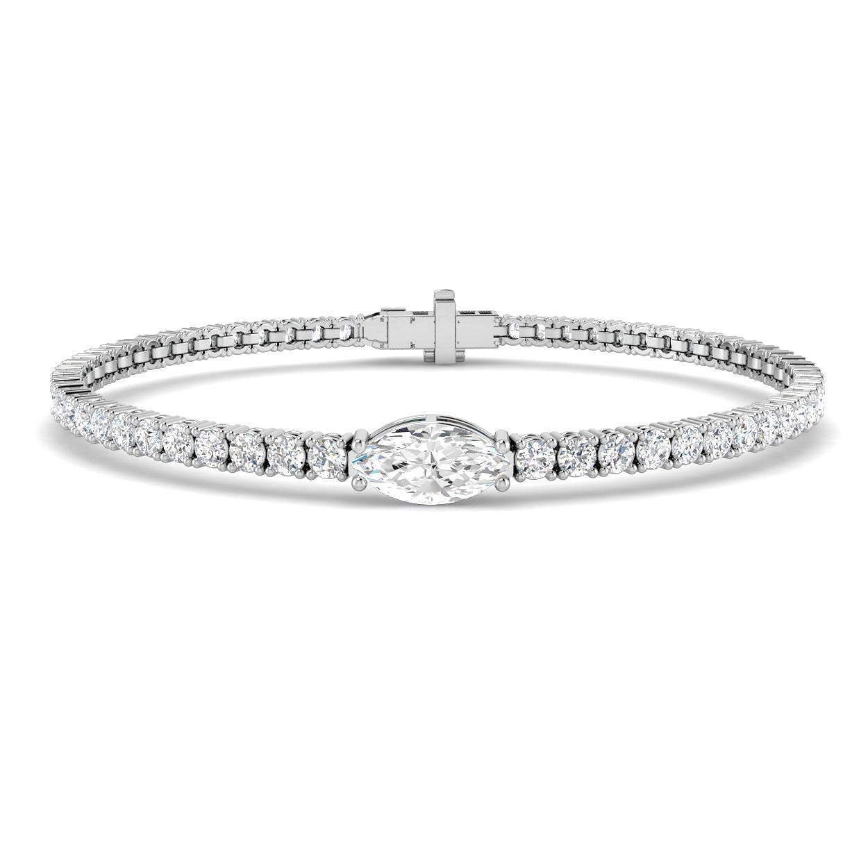 Lab Grown Diamond Bracelet, Marquise Diamond Bracelet, Diamond Tennis Bracelet, 9K White Gold Bracelet