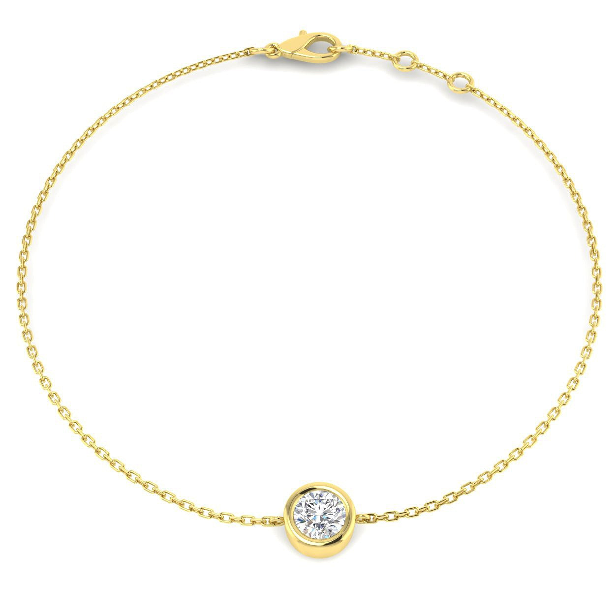 Natural Diamond Bracelet, Solitaire Diamond Bracelet, Bezel Set Diamond, 9K Yellow Gold Bracelet