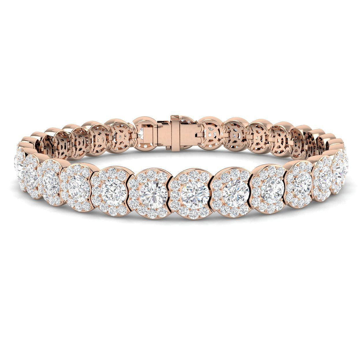 12.70Ct Lab Created Fancy Halo Diamond Tennis Bracelet in 9K Yellow Gold - Prong Pave Set