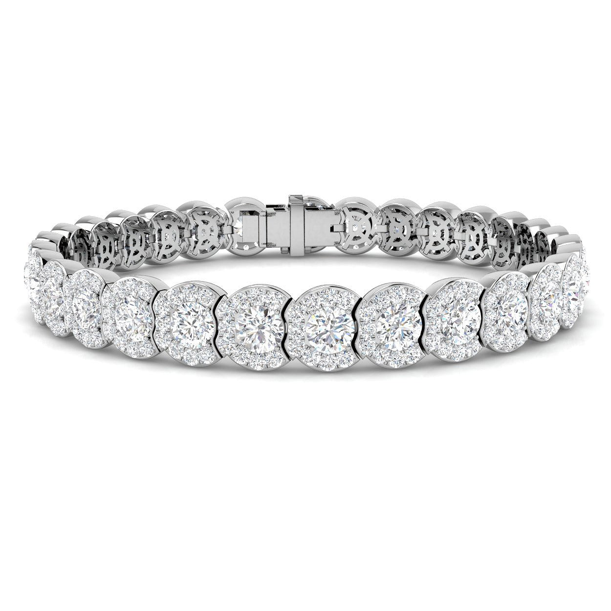 12.70Ct Lab Created Fancy Halo Diamond Tennis Bracelet in 9K Yellow Gold - Prong Pave Set