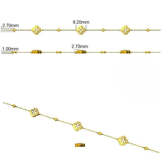 1.20Ct Clover Style Lab Grown or Natural Diamond Chain Bracelet in Platinum | Pave & Bezel Set