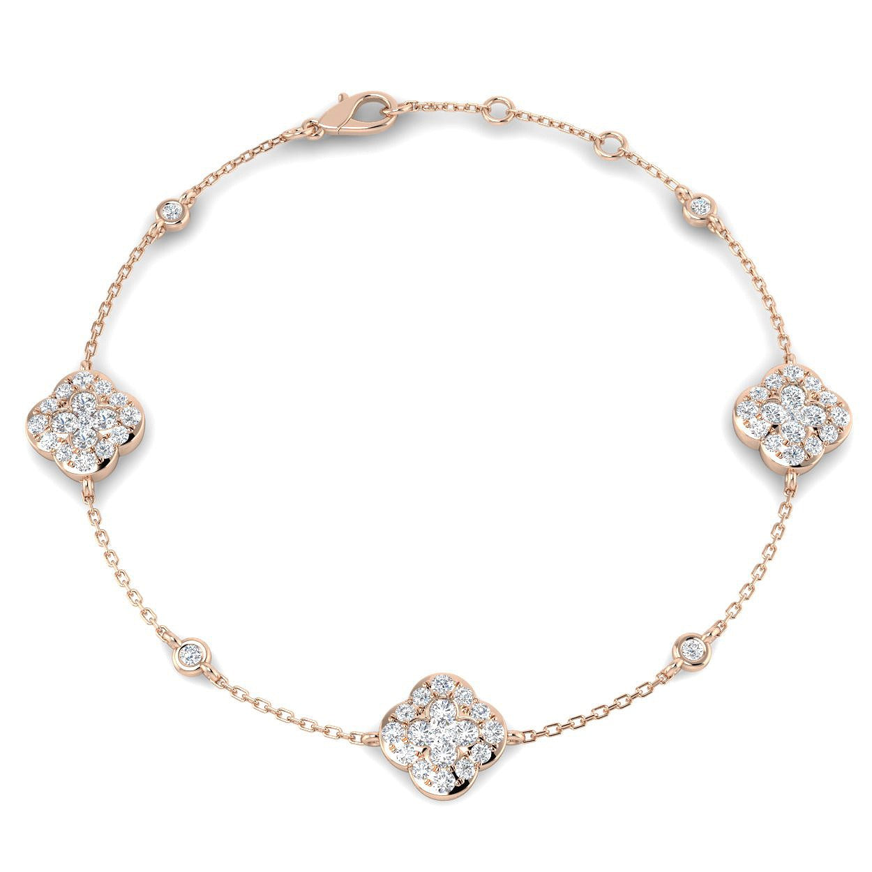 1.20Ct Clover Style Lab Grown or Natural Diamond Chain Bracelet in Platinum | Pave & Bezel Set