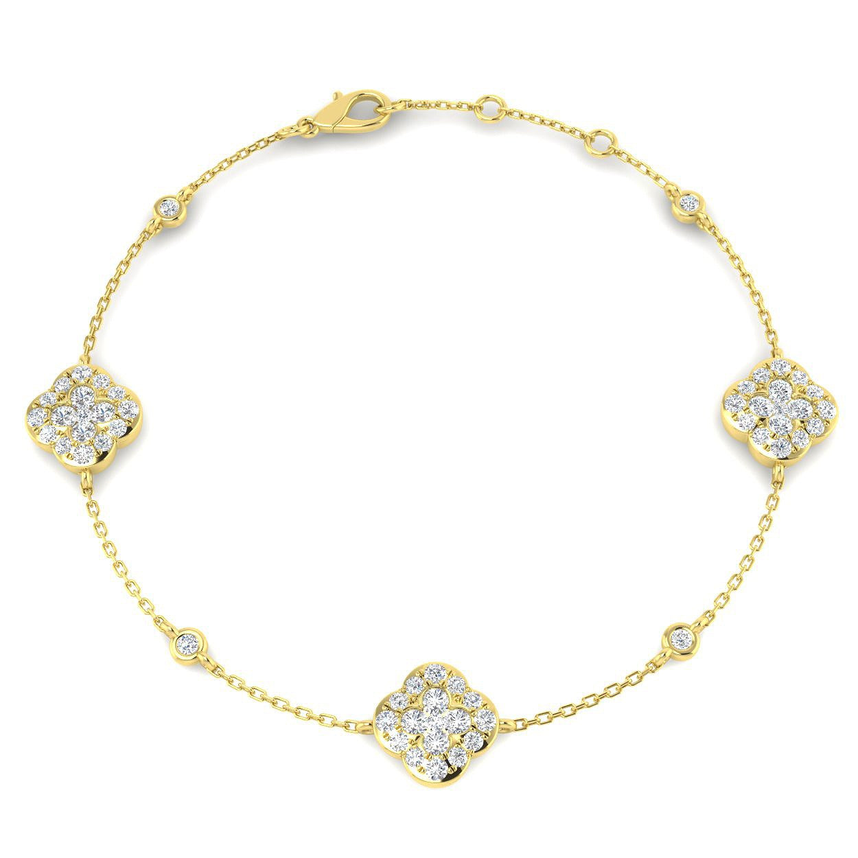 1.20Ct Clover Style Lab Grown or Natural Diamond Chain Bracelet in Platinum | Pave & Bezel Set