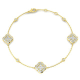 1.20Ct Clover Style Lab Grown or Natural Diamond Chain Bracelet in Platinum | Pave & Bezel Set