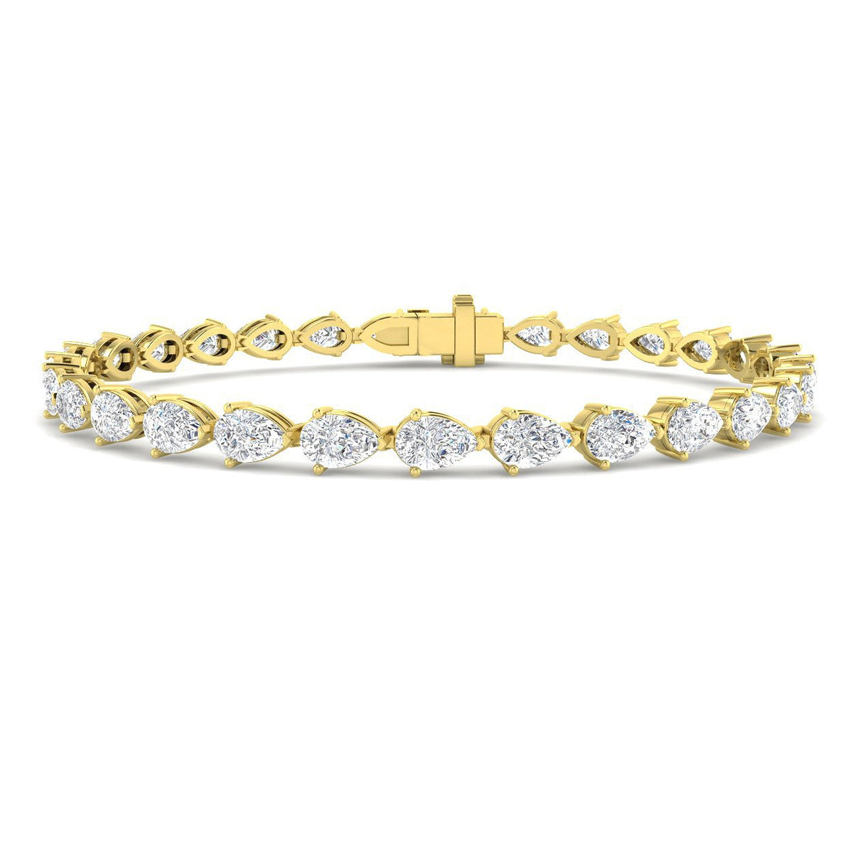 7.6 Carat Lab Grown Pear Diamond Tennis Bracelet 9k Yellow Gold Ready To Ship