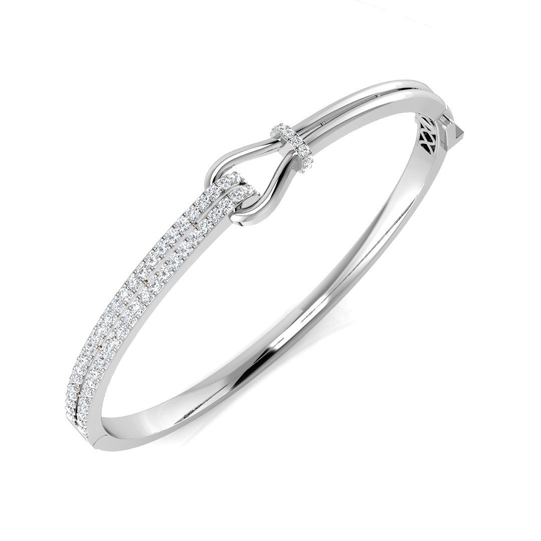 9K Yellow Gold Natural Round Cut Pave Set Knot Design Diamond Bangle with Hinged Lock