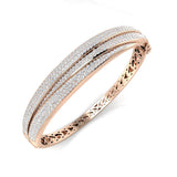 18K White Gold Lab Grown Round Cut Diamond Pave Set Fancy Bangle with Hinged Box Lock