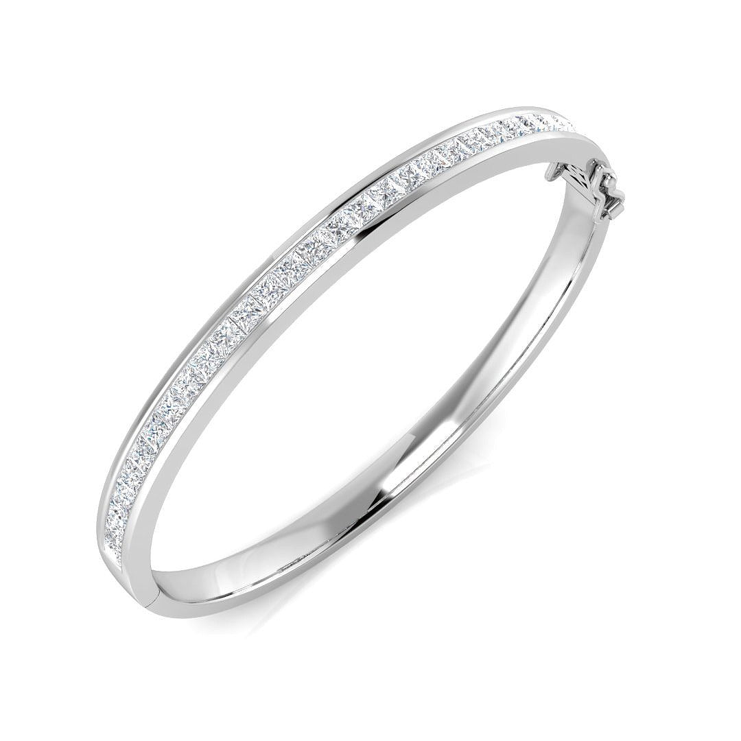 Natural Diamond Bangle, Platinum Diamond Bangle, Princess Cut Diamond Bangle, Half Eternity Diamond Bangle