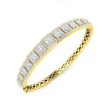 18K White Gold Lab Grown Baguette and Round Diamond Emerald Style Channel Prong Set Bangle