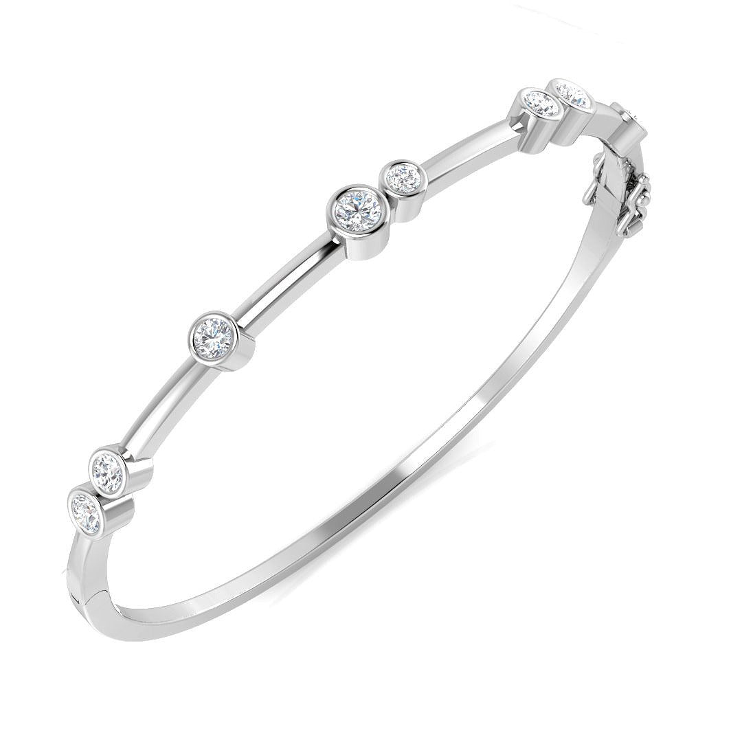 Natural Diamond Bangle, White Gold Diamond Bangle, Round Cut Diamond Bangle, Bezel Set Diamond Bangle