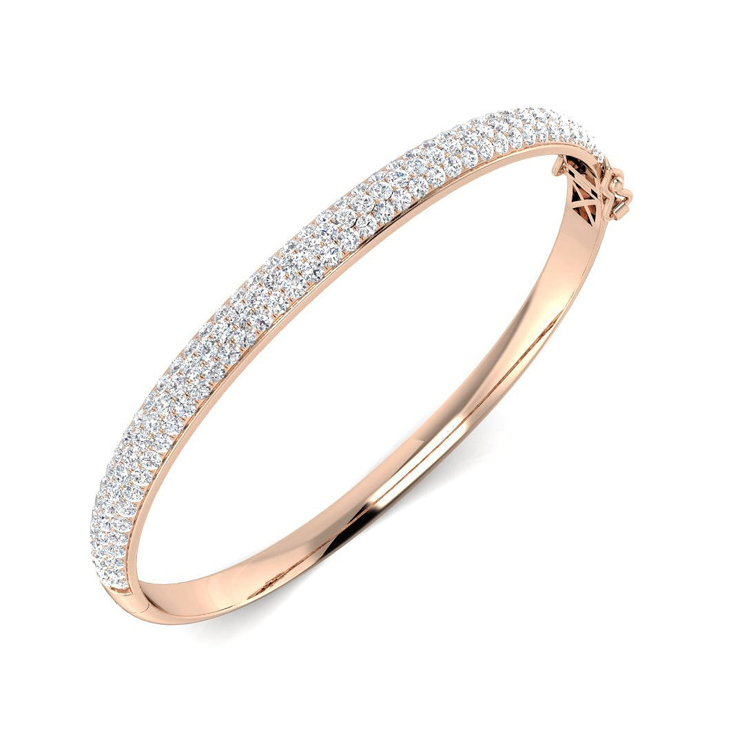 Premium Platinum Natural Diamond Pave Set Hinged Bangle with Secure Lock