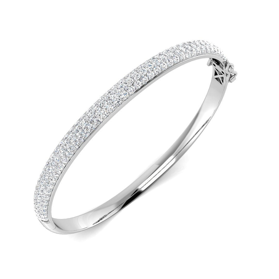 Premium Platinum Natural Diamond Pave Set Hinged Bangle with Secure Lock