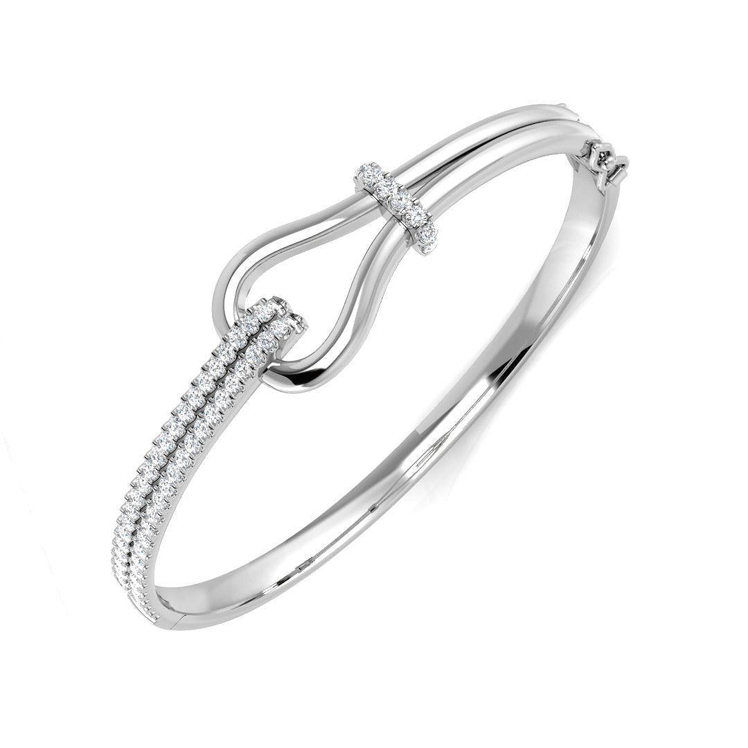 9K Yellow Gold Natural Round Cut Pave Set Knot Design Diamond Bangle with Hinged Lock
