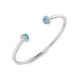 18K White Gold Aquamarine Open Cuff Bangle with Natural Round Cut Halo Diamonds