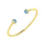 18K White Gold Aquamarine Open Cuff Bangle with Natural Round Cut Halo Diamonds