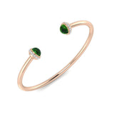 Premium Platinum Cabochon Peridot Open Cuff Bangle with Natural Round Halo Diamonds