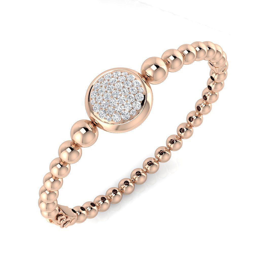 Round Cut Lab Diamond Pave Set Beaded Bangle in 9K-18K Solid Gold with Hinged Box Lock