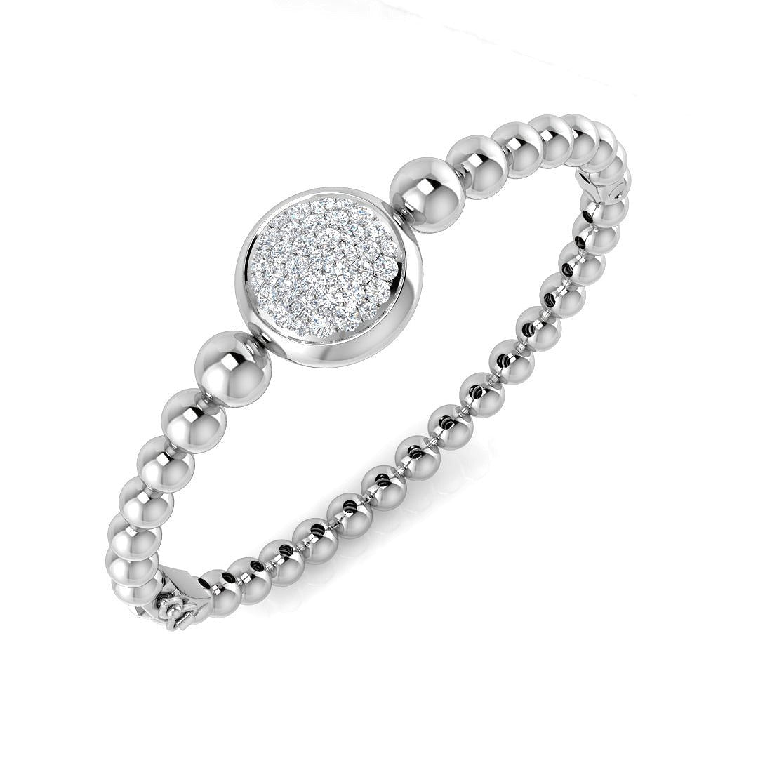 Round Cut Lab Diamond Pave Set Beaded Bangle in 9K-18K Solid Gold with Hinged Box Lock