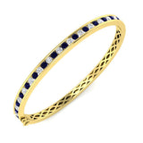 9K Yellow Gold Blue Sapphire and Natural Diamond Channel Set Gemstone Bangle